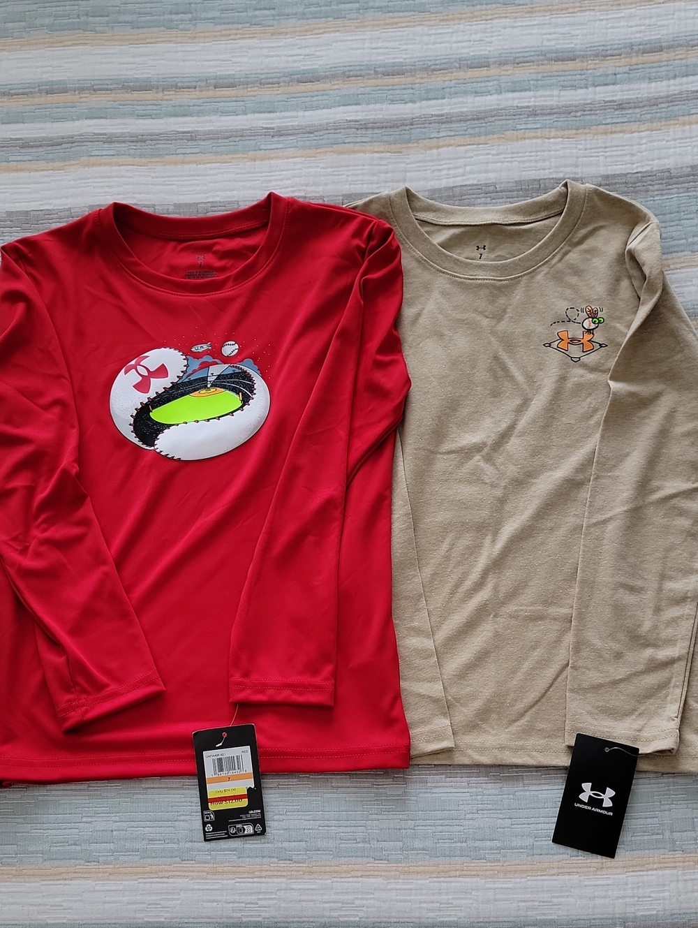 Under Armour Kids' Baseball Themed Long-Sleeve Tees — Red & Tan